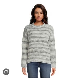 Time And Tru Knitted Striped Gray and Cream Women's Space Dye Sweater size12/14